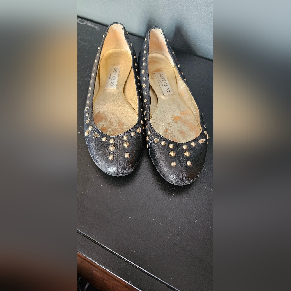 Jimmy Choo Black  Leather Star Cutout Flats